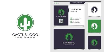 Cactus logo with circle concept and business card design. Cactus logo design template Premium Vector