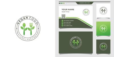 Vegan food logo for restaurant, cafe. Logo icon and business card design Premium Vector