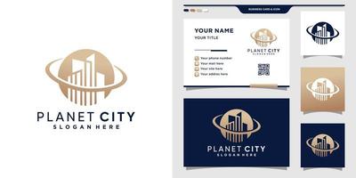 Planet city logo with creative concept and business card design.Premium Vector