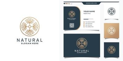 Natural tree logo template with circle concept and business card design Premium Vector