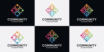 Set of community and human logo design for social group with line art style and modern concept vector