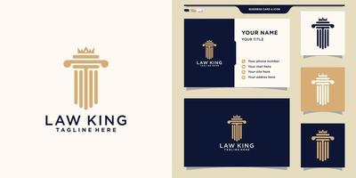 Law king logo design template and business card. Logo can be used for law firm, law office. Premium Vector