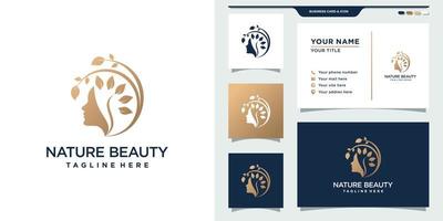 Simple and elegant nature beauty logo with circle concept and business card design. Inspiration, illustration logo template. Premium Vector