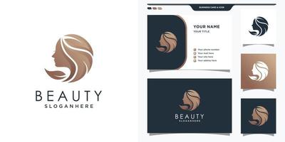 logotipo de belleza para mujer con concepto de hoja y diseño de tarjeta de visita. vector premium