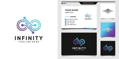 Infinity logo with gradient tech style and business card design. Infinity technology logo. Premium Vector