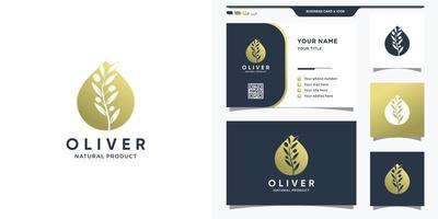 logotipo de oliva con estilo de gota de agua y concepto moderno, logotipo de belleza de aceite esencial y vector premium de diseño de tarjeta de visita