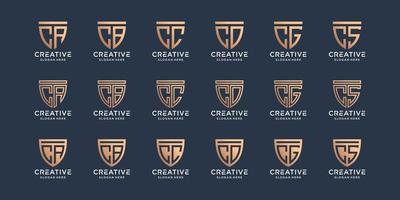 Set of monogram logo design initial letter C combined with other in shield style vector