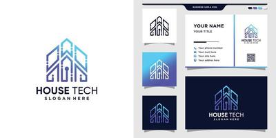 logotipo de house tech con estilo de arte lineal y concepto moderno. icono de logotipo y diseño de tarjeta de visita. vector premium