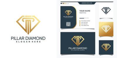 símbolo de ley combinado con logotipo de diamante en estilo de arte lineal y diseño de tarjeta de visita vector premium