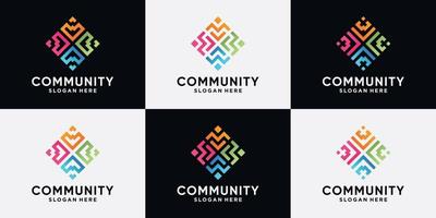 conjunto de diseño de logotipo comunitario y humano para grupo social con estilo de arte lineal vector