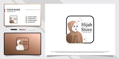 Beauty woman moslem logo wearing hijab with creative element and business card design Premium Vector