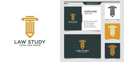 diseño de logotipo de estudio de derecho con estilo lápiz. plantilla de logotipo y diseño de tarjeta de visita. vector premium