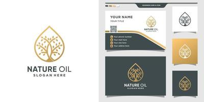logotipo de la naturaleza combinado con gotas de aceite y diseño de tarjetas de visita. vector premium de plantilla de diseño de logotipo