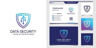 símbolo de escudo para datos tecnológicos. icono de logotipo y diseño de tarjeta de visita premium vector
