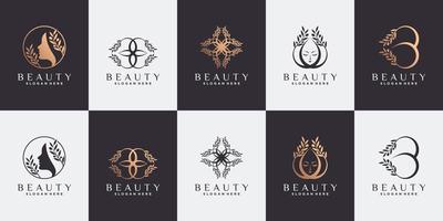 Set of abstract beauty logo design with olive tree in line art style vector