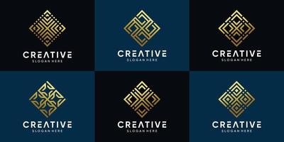 Set of creative logo design for business company with line art style and modern concept vector