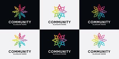 conjunto de letras iniciales de diseño de logotipo comunitario s, o, u con concepto creativo.