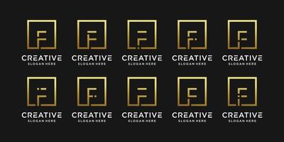 Set of creative monogram logo design initial letter F with square style. vector