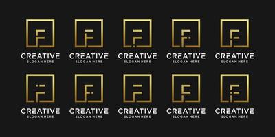 Set of creative monogram logo design initial letter F with square style. vector