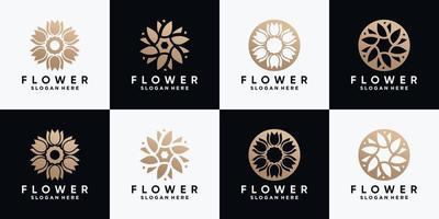 Set of abstract flower rose logo design template with creative concept vector