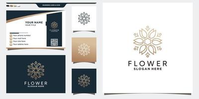 Creative rose flower logo template with linear style and business card design vector