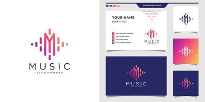 Music logo with modern gradient color style and business card design Premium Vector