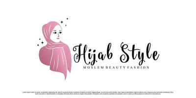 logotipo de la tienda de hijab o hijab de belleza para mujer musulmana con vector premium de elemento creativo