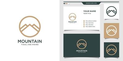 Mountain logo design with linear style and circle concept. Logo and business card design. Premium Vector