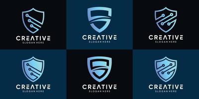 Set of shield logo with gradient tech style. Logo template with creative concept. Premium Vector