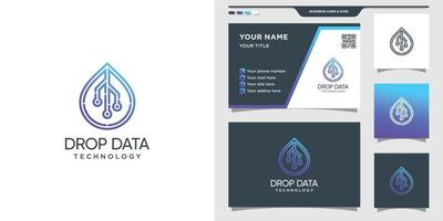 Symbol of droplet data in line art style for technology. Set of logo and business card design Premium Vector