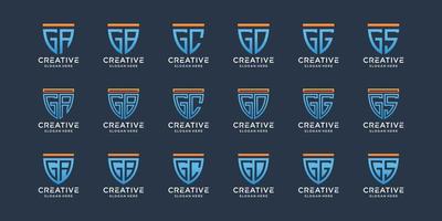 Set of monogram logo design initial letter G combined with other in shield style vector