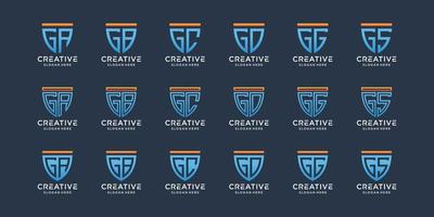 Set of monogram logo design initial letter G combined with other in shield style vector