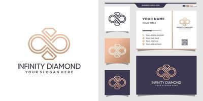 logotipo de diamante combinado con estilo infinito, plantilla de icono de logotipo y vector premium de diseño de tarjeta de visita