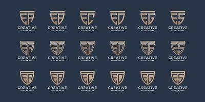 Set of monogram logo design initial letter E combined with other in shield style vector