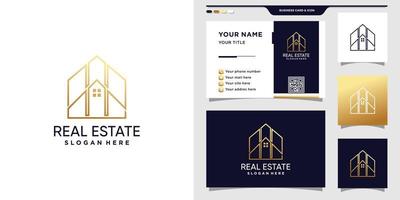 inspiración de diseño de logotipo de bienes raíces con estilo de arte de línea y vector premium de diseño de tarjeta de visita