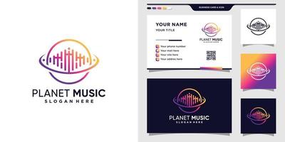 Planet music logo with line art style and modern concept. Inspiration music logo and business card design Premium Vector