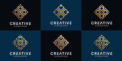 Set of creative geometric logo design for business company with line art style vector