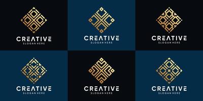 Set of creative geometric logo design for business company with line art style vector