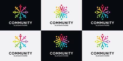 Set bundle of community logo design initial letter T, V, Y with creative concept. vector