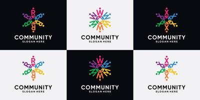 Set bundle of community logo design initial letter R, W, X with creative concept. vector