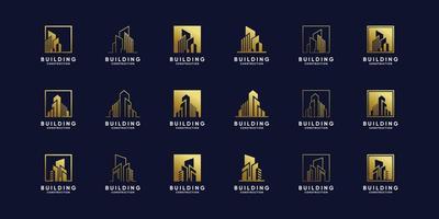 Set of building construction logo design template with golden gradient style color vector