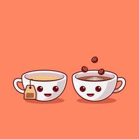 una taza de café y una mascota de té hablando entre ellos