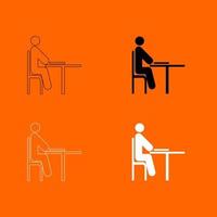 Man with notepad - stick black and white color set icon . vector