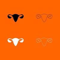 Uterus black and white set icon . vector