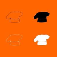 gorro de cocina de chef icono de conjunto de colores blanco y negro. vector