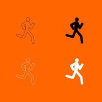 Running man - stick black and white color set icon . vector