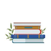 Stack of different books in cartoon style isolated on white background. Stylish design element. Education, research concept. Vector illustration