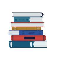 Stack of different books in cartoon style isolated on white background. Stylish design element. Education, research concept. Vector illustration