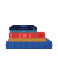 Stack of different books in cartoon style isolated on white background. Stylish design element. Education, research concept. Vector illustration