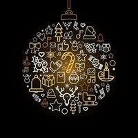 Bauble silhouette with Xmas holiday linear icons vector